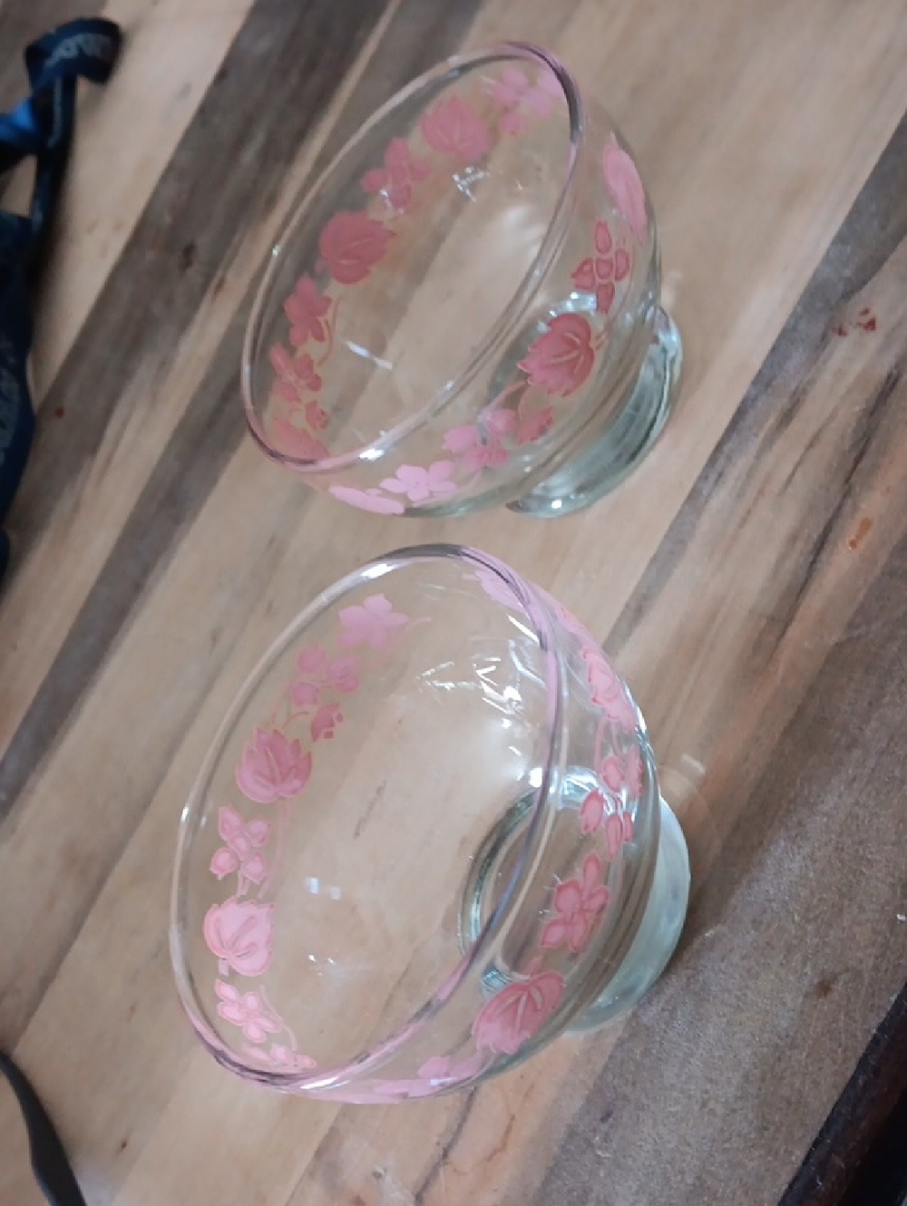 Pink Floral Glass Dessert Bowls - Set of 2
